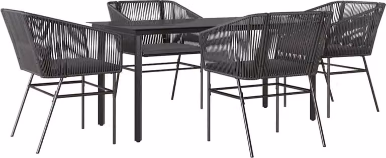 Set da Pranzo da Giardino con Cuscini 5 pz Polyrattan Vetro
