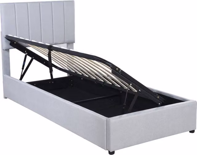 Letto per bambini imbottito 90x200 cm con contenitore idraulico in lino; grigio