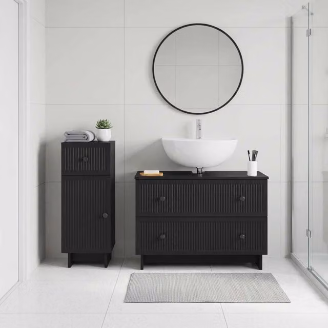 Set di Armadi da Bagno da 2 Pezzi EDE Nero Legno ingegnerizzato 3417658
