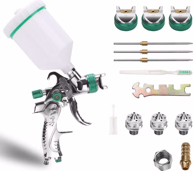 Pistola a spruzzo HVLP Jopassy Applicabilità su auto, navi e mobili ecc. 3 ugelli (1,4/1,7/2,0 mm) Pistola a spruzzo professionale da 600 ml Pistola a spruzzo 100 ml/min