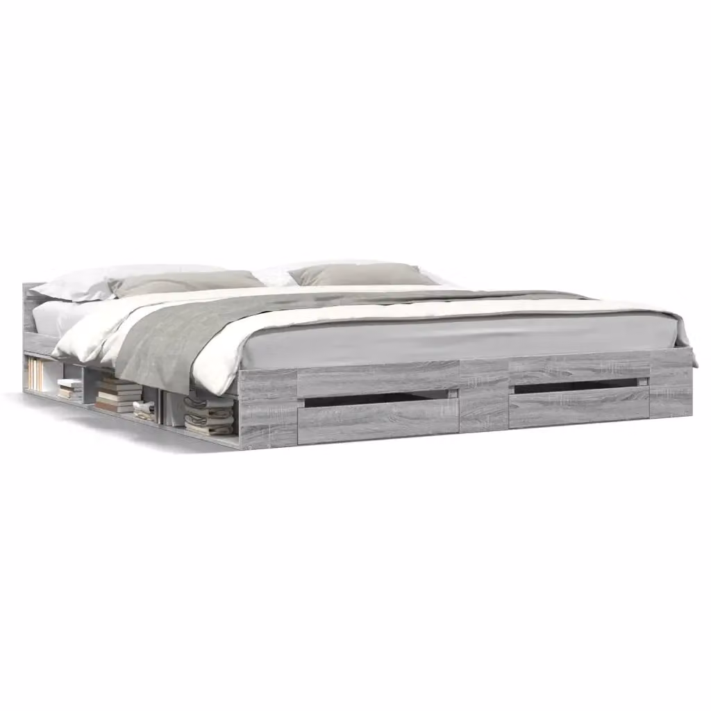 vidaXL Giroletto con Cassetti in Legno Multistrato Grigio 200x200 cm – 2