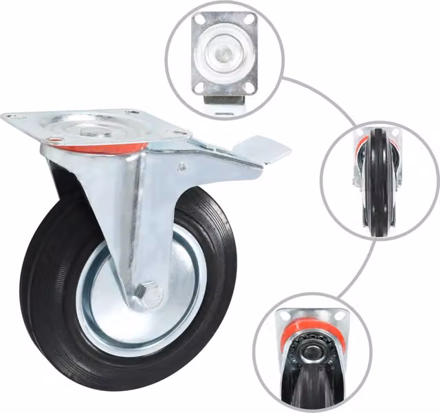 Set di 24 ruote piroettanti vidaXL in gomma e acciaio zincato, colore nero