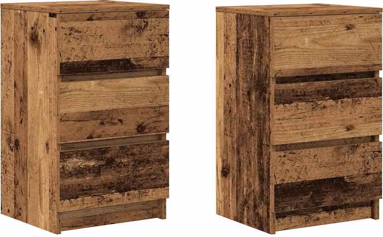 Comodini con 3 Cassetti 2 pz Legno Antico 39x35x65 cm