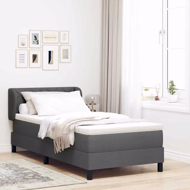 Letto a molle con testiera vidaXL in tessuto grigio, L/P/H: 90 x 200 x 93 cm