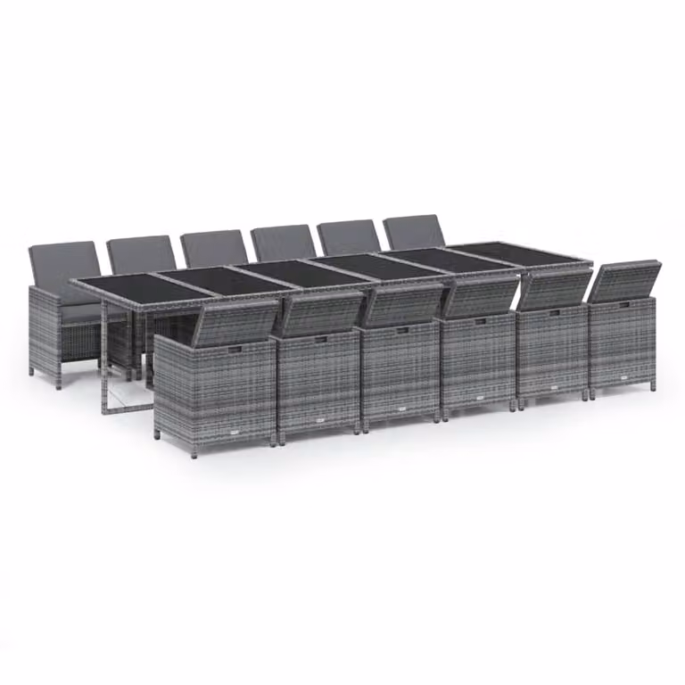 Set da Pranzo per Giardino 13 pz con Cuscini Polyrattan Grigio