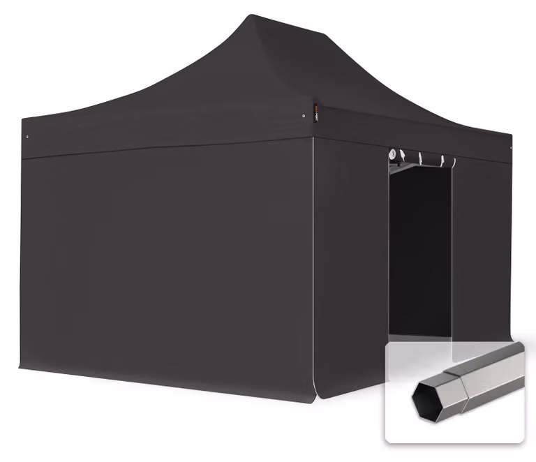 TOOLPORT 3x4,5 m gazebo pieghevole PVC con laterali, PREMIUM acciaio, nero