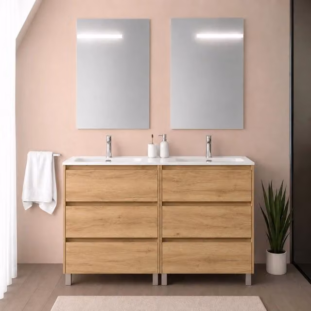 Mobile bagno a terra 120 cm rovere africa sei cassetti e doppia vasca Gaya