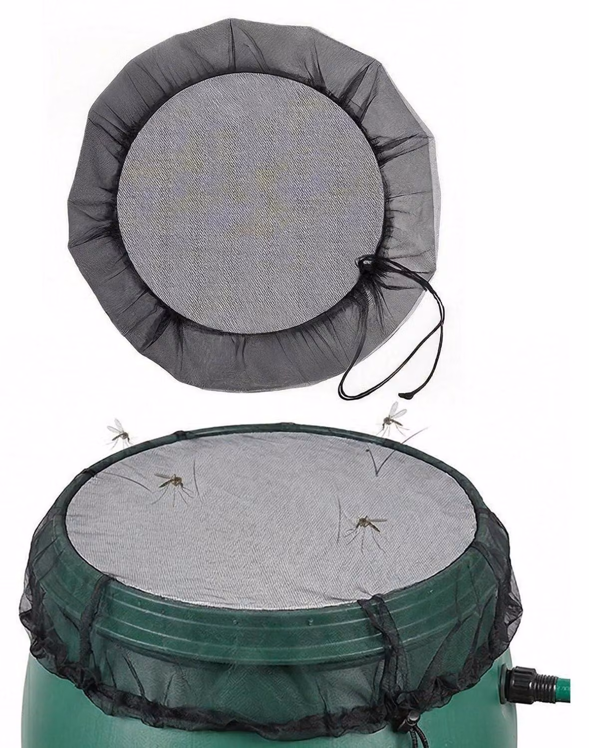 Contenitore per la raccolta dell'acqua piovana, rete di protezione, diametro 60 cm, colore nero. Rete di protezione per serbatoi di raccolta dell'acqua piovana