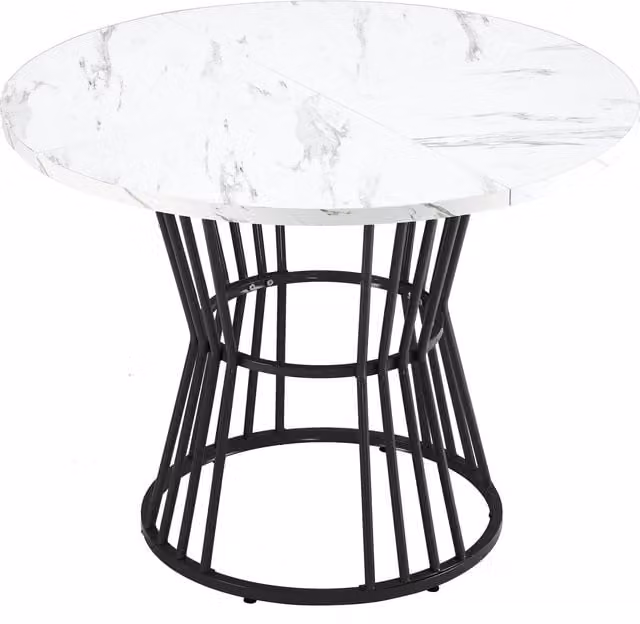Tavolo da pranzo rotondo moderno con piano in MDF laminato lucido e struttura in metallo, Bianco e Nero, L: 100 cm, P: 100 cm, H: 75 cm