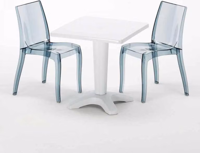 Tavolo quadrato bianco e 2 sedie Set di bastoni da interno in polipropilene colorato Grand Soleil Cristal Light Terrace - Trasparente Nero Antracite