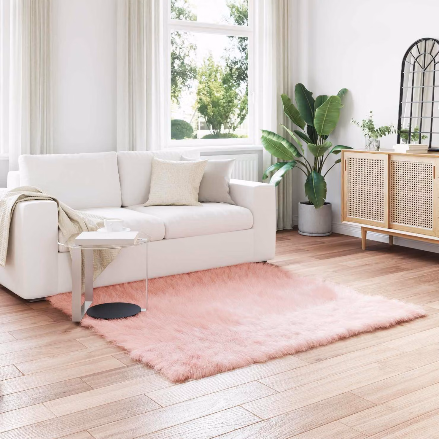 Tappeto moderno vidaXL in poliestere rosa, forma quadrata, 160 x 160 cm