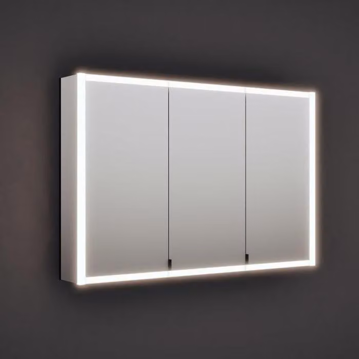 Armadietto a specchio burgbad RL20, 121 cm, con cornice illuminata in vetro trasparente