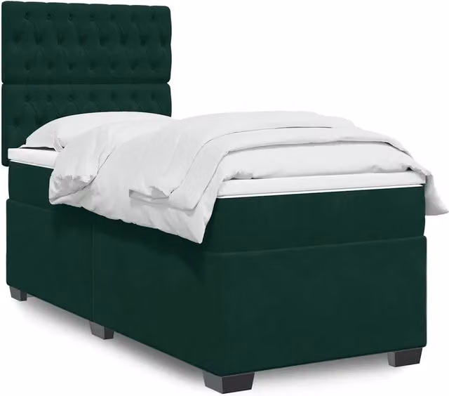 Letto a molle con materasso ibrido vidaXL in velluto verde scuro e bianco L/P/H: 200 x 90 x 150,5 cm
