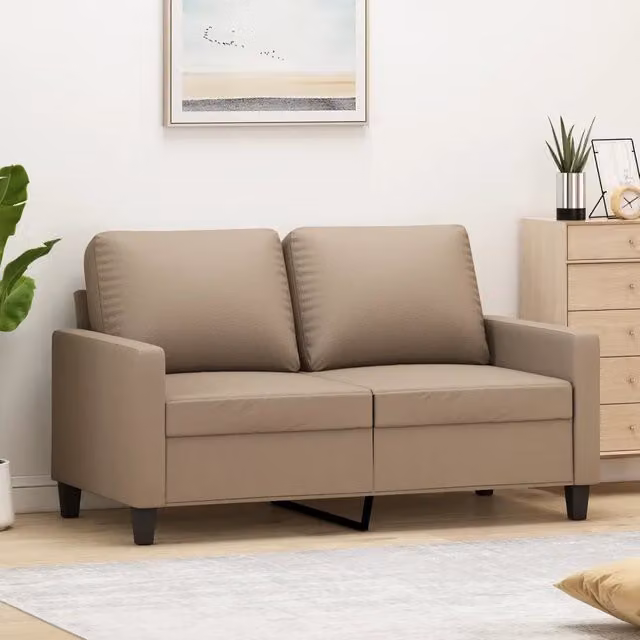 Divano letto a 2 posti moderno vidaXL in similpelle beige con struttura in metallo per soggiorno