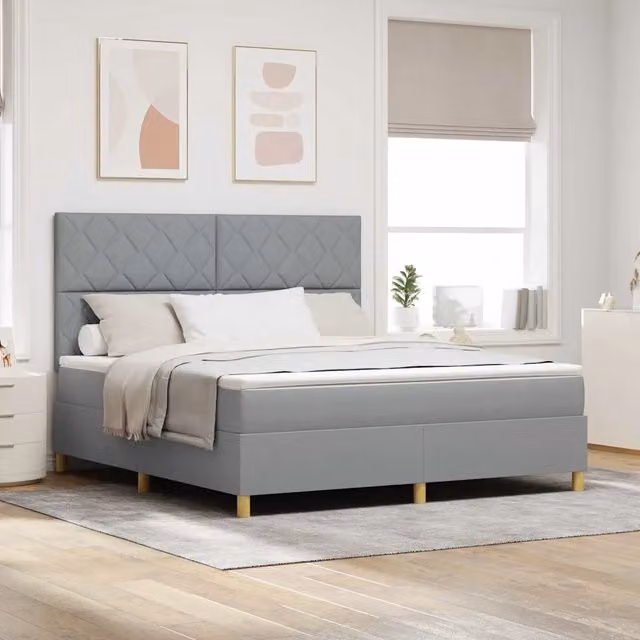 Letto a molla moderno vidaXL con illuminazione LED sottostante in tessuto grigio, L 180 x P 200 cm – 1