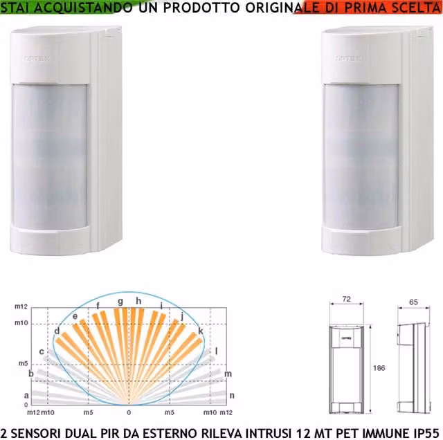 Sensore di movimento esterno Securvera Dual PIR con due sensori grandangolo, filtri a tenda e portata regolabile fino a 12 m, colore bianco, protezione IP55