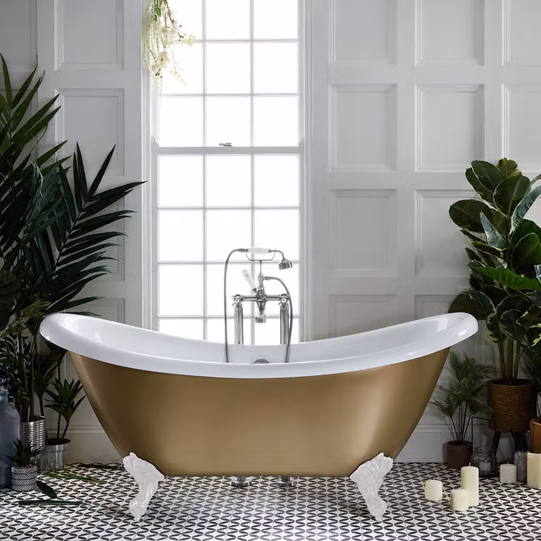 Vasca da Bagno Freestanding Tradizionale a Doppia Estremità in Rame Metallizzato - 1750mm x 730mm - Piedini Bianchi - Legend