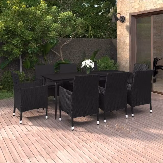 Set da pranzo da giardino vidaXL in polyrattan e vetro nero con 9 pezzi – 1