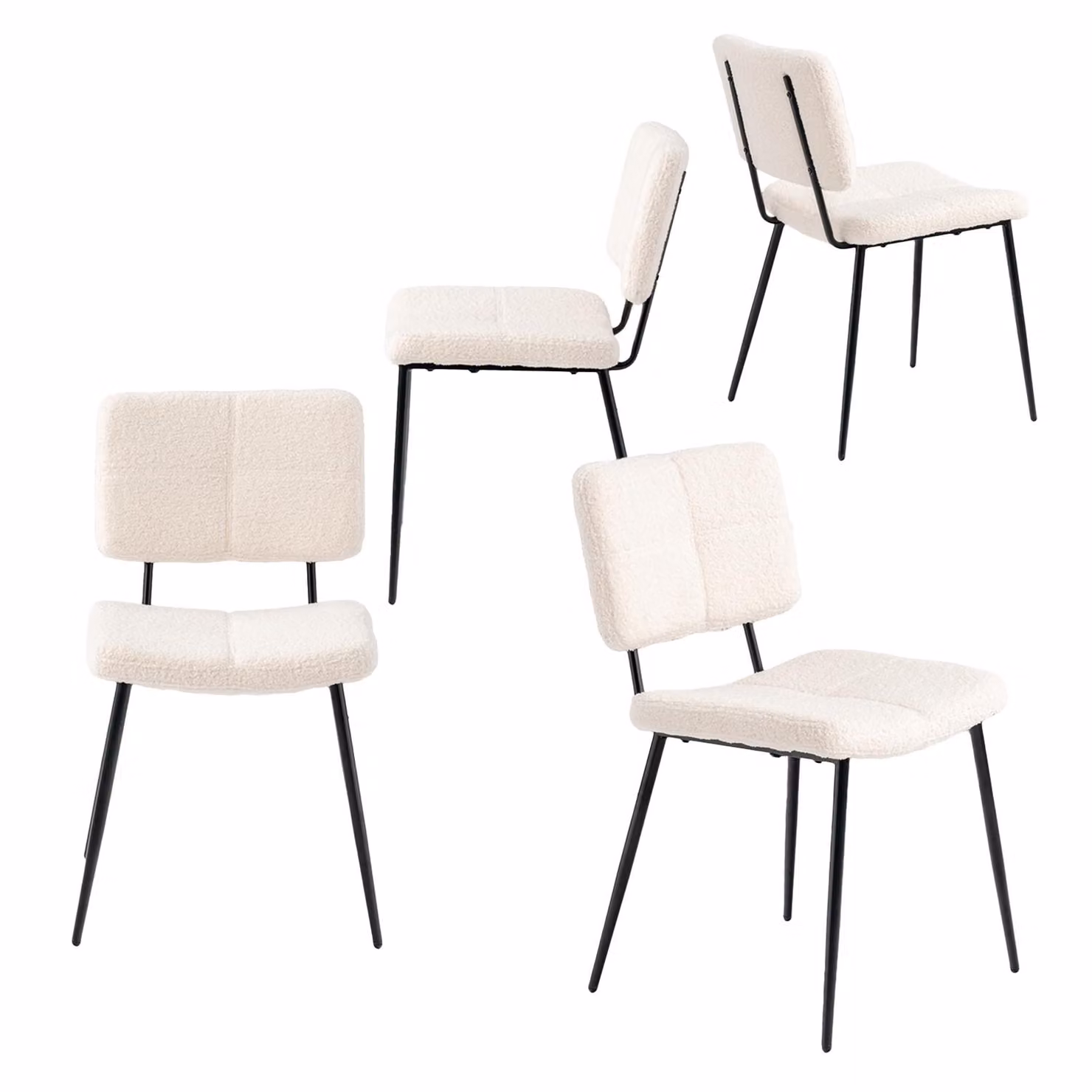 Meubles Cosy Set di 4 sedie da pranzo in stile scandinavo in tessuto bouclé beige – POMONA