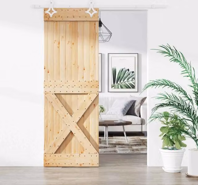 Porta scorrevole minimalist vidaXL in legno e acciaio, Bianco e Marrone, H: 210 cm, L: 183 cm, P: 5,5 cm