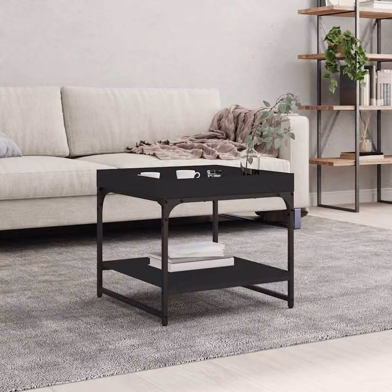 vidaXL Tavolino da Salotto Moderno Nero con Piano in Legno e Struttura in Metallo L/P/H: 49,5 x 49,5 x 45 cm