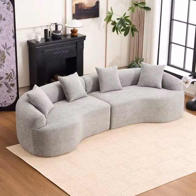 Divano angolare modulare curvo 4 posti in chenille grigio