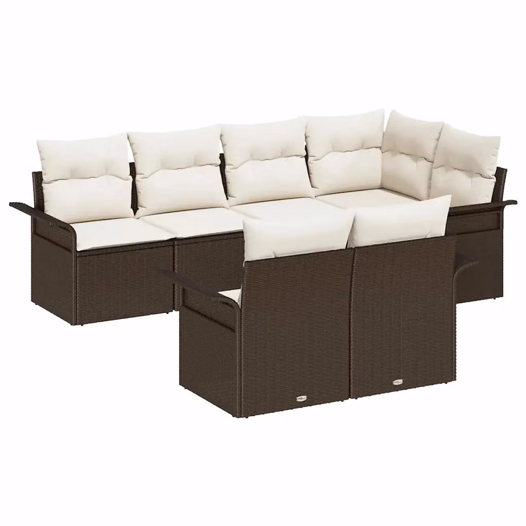 Set Divano da Giardino a L vidaXL 7 pz Marrone in Poly Rattan con Cuscini e Struttura in Acciaio Verniciato a Polvere – 2