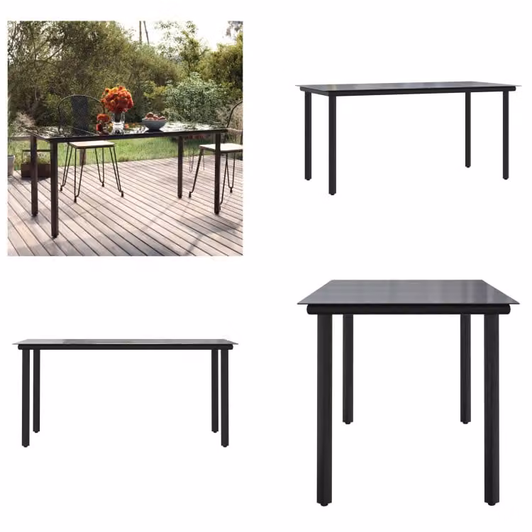 vidaXL Tavolo da pranzo da giardino nero 160x80x74 cm in acciaio e vetro temperato - Tavolo da pranzo - Tavoli da pranzo - Tavolo - Tavolo da giardino