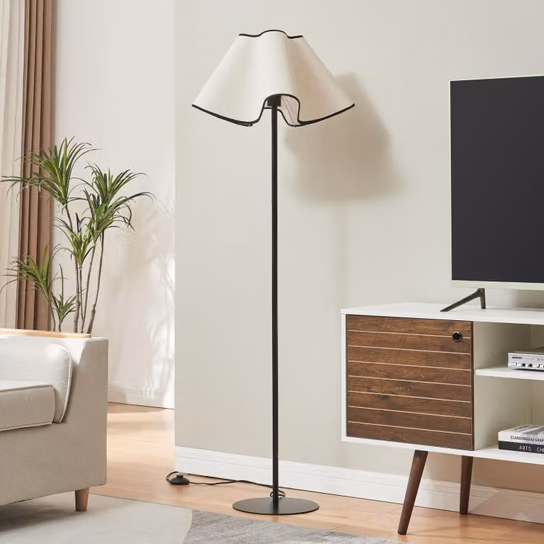 Lampada da terra 'Ashton' con paralume in tessuto 153 cm nero / bianco