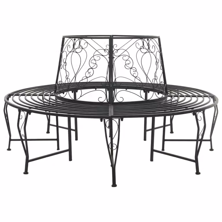 Panchina per alberi rotonda vidaXL da 8 posti in acciaio nero per giardino e terrazzo, Ø 160 x H 89 cm
