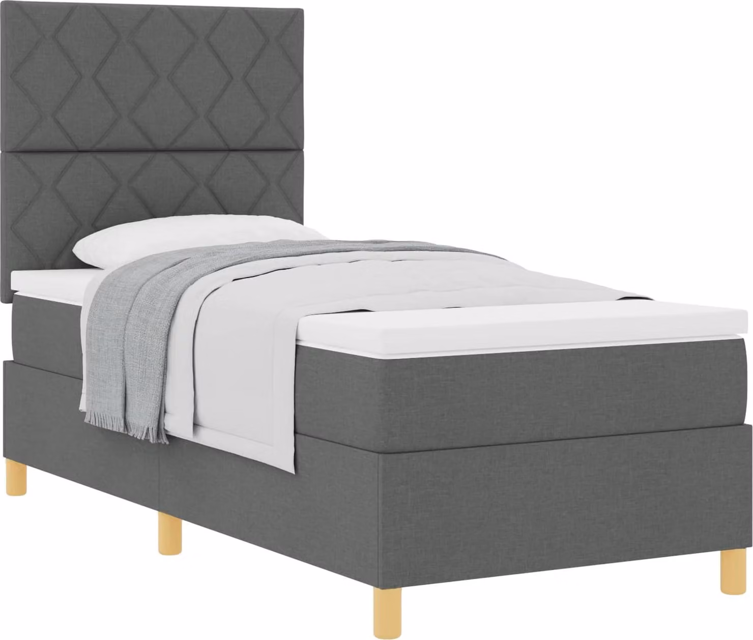 Letto a molle con testiera grigio scuro 90 x 190 cm in tessuto