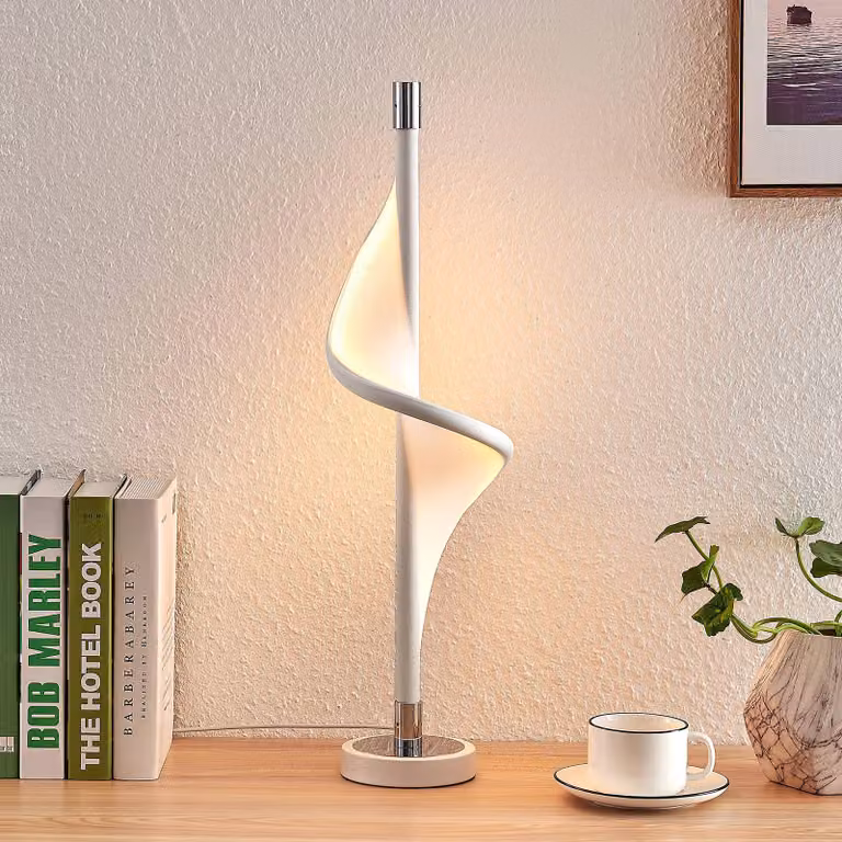 Lampada da tavolo Edano Lucande, dimmerabile, Bianco / Opale, Soggiorno / Sala da pranzo, Tessuto / Stoffa / Seta, Moderno, Lampada da tavolo