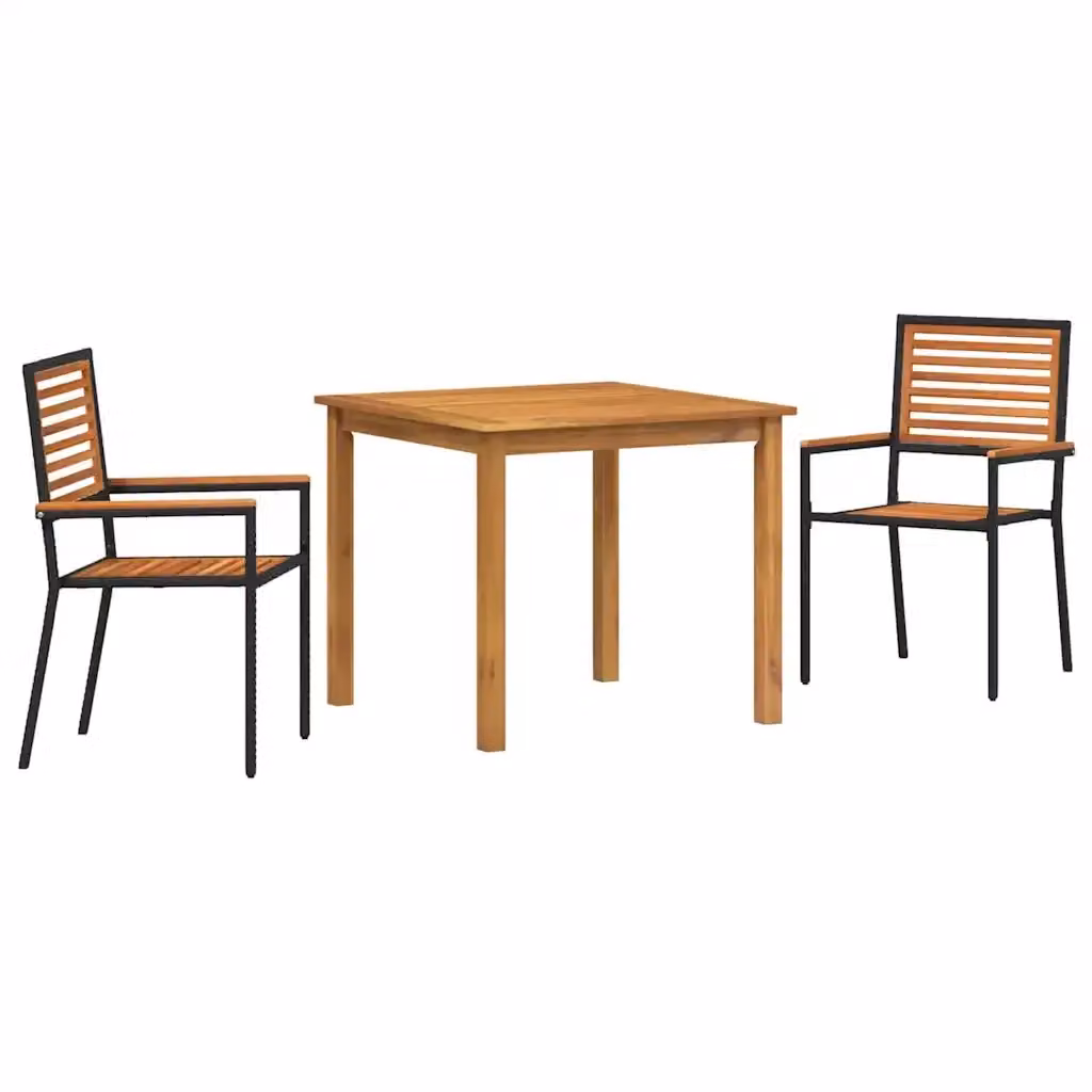 vidaXL Set da Pranzo per Giardino e Terrazzo in Polyrattan e Legno di Acacia, 3 Pezzi, Nero e Marrone – 2
