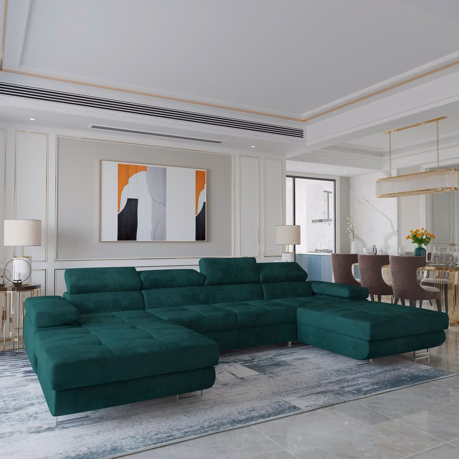 Divano angolare LYKKE di Masseno con funzione letto a U, divano con box letto, divano da soggiorno, divano, divano letto, set di divani - verde, MONOLITH 37