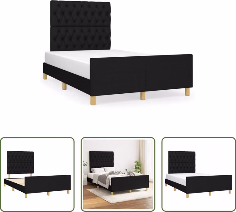 The Living Store Struttura letto con testiera nera 120x190 cm in tessuto