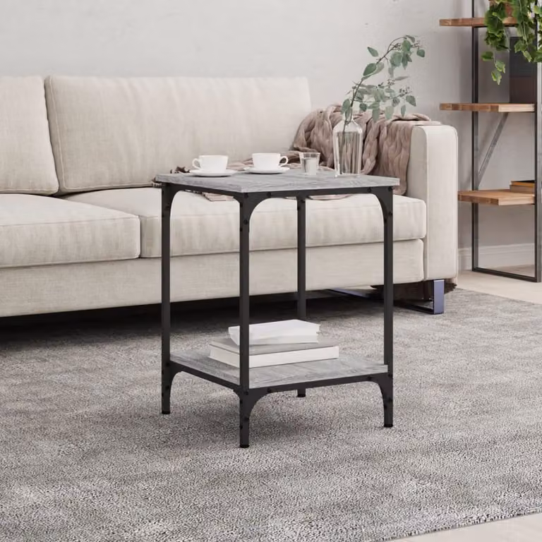 vidaXL Tavolino da Salotto Quadrato in Legno e Metallo Grigio L/P/H: 40 x 40 x 55 cm