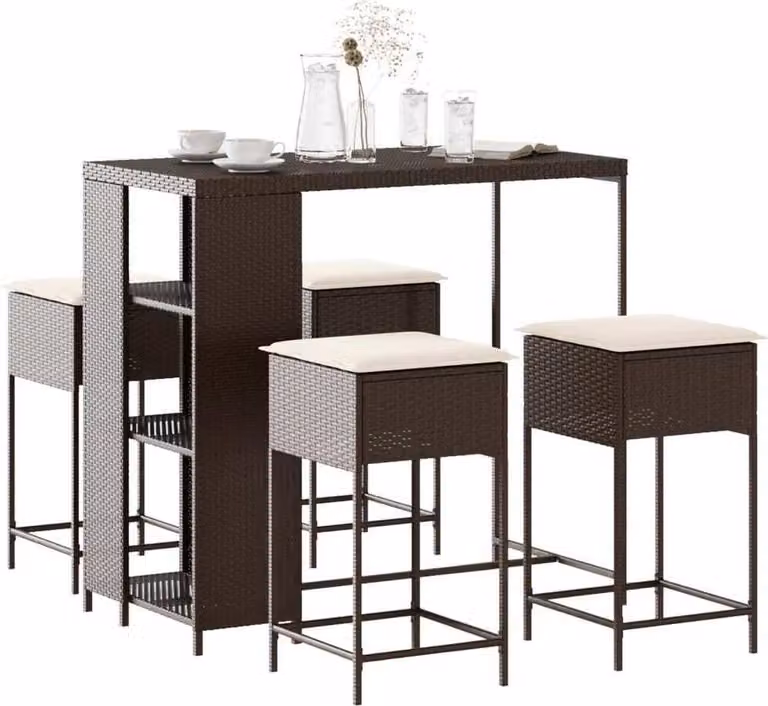 Maison Exclusive - Set da bar da giardino 5 pezzi con cuscini marroni in polyrattan