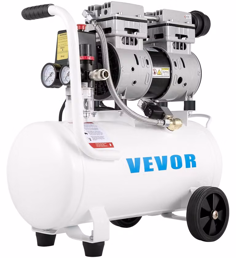 Compressore d'aria VEVOR da 25 litri, 750W, silenzioso, con un livello di rumore di 60 dB, senza olio