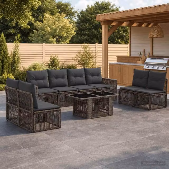 Set Divano da Giardino 9 pz Grigio e Grigio Scuro polyrattan 3436778