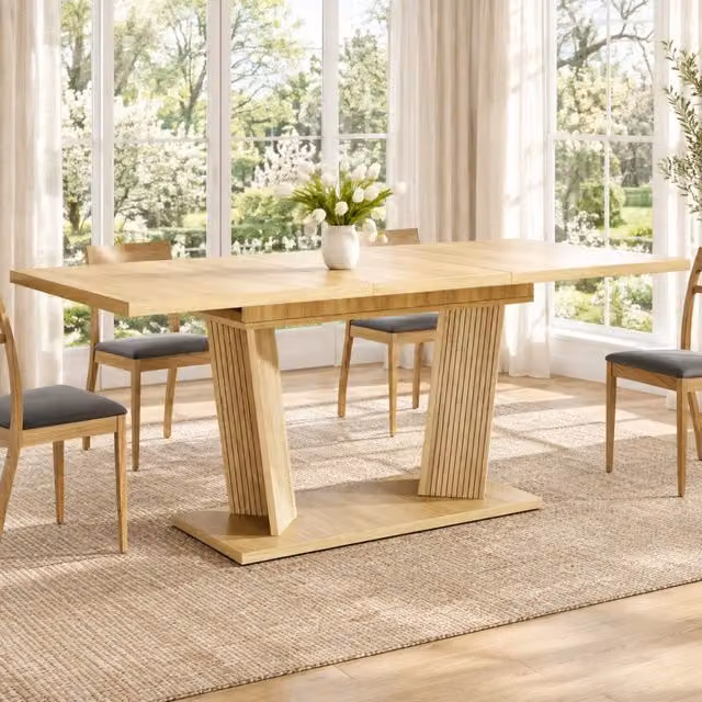 Tavolo da pranzo allungabile 120-160x80 cm in MDF e metallo; naturale e marrone chiaro