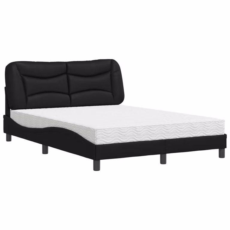 Letto con Materasso Hvar Nero 140x190 cm in Pelle finta