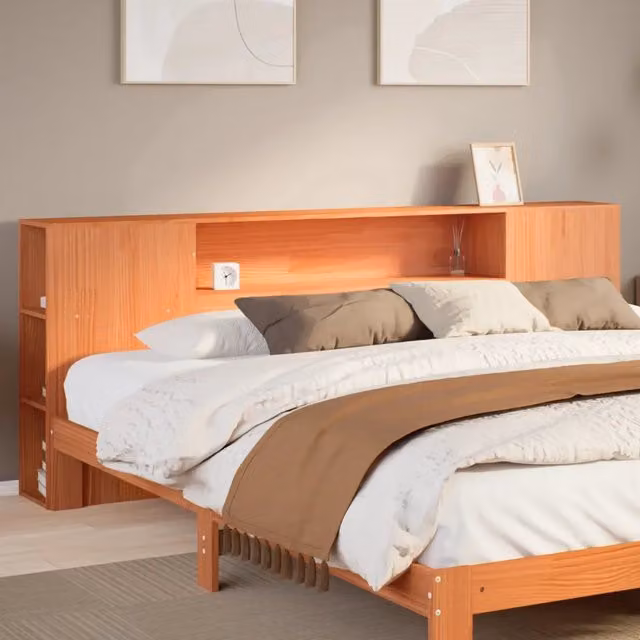 Testiera con Ripiani-Testata contenitore Marrone Cera 200 cm in Legno di Pino 627964