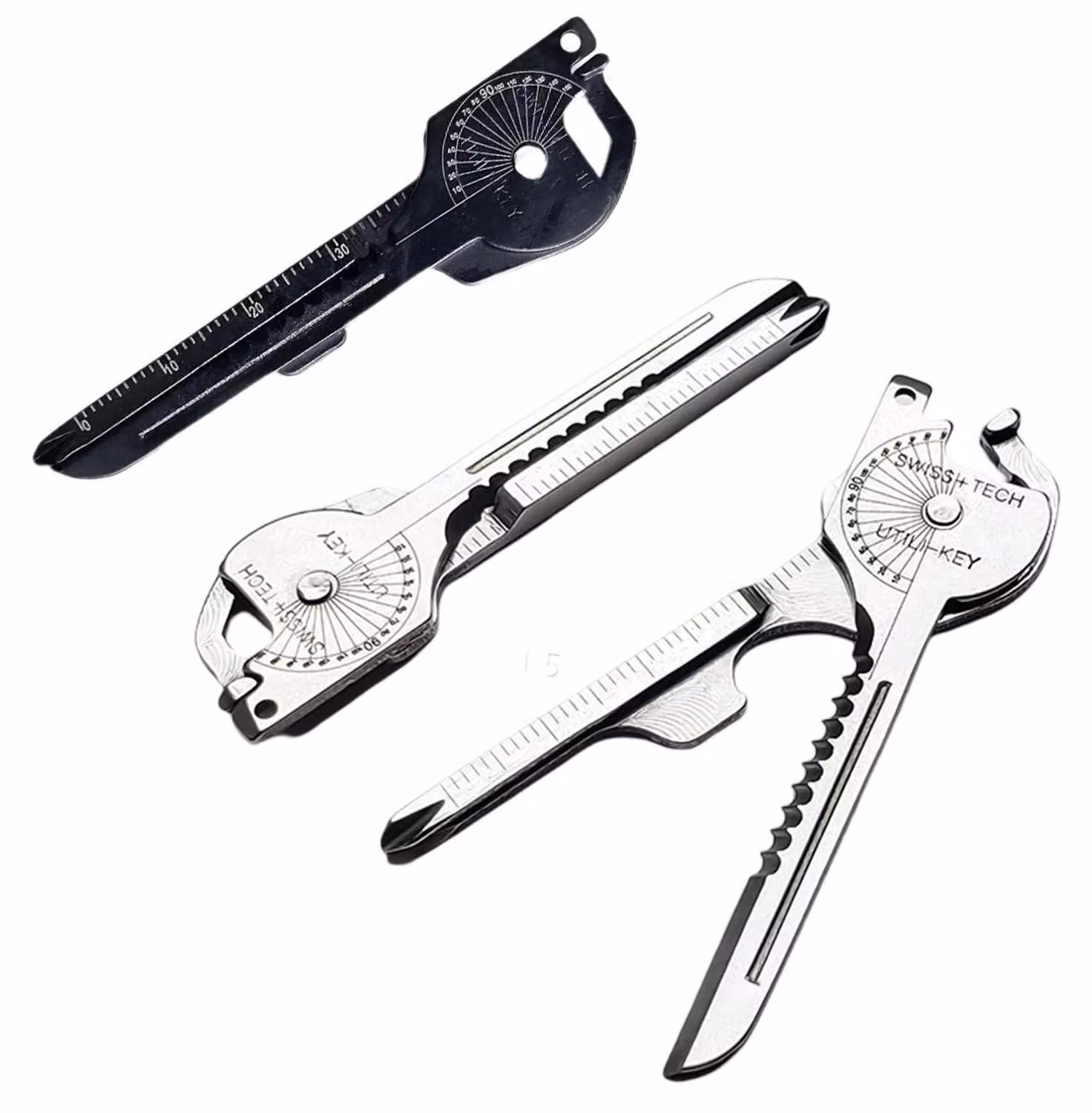 Set di 2 coltellini multiuso in acciaio inossidabile, 8 funzioni, colore nero e argento