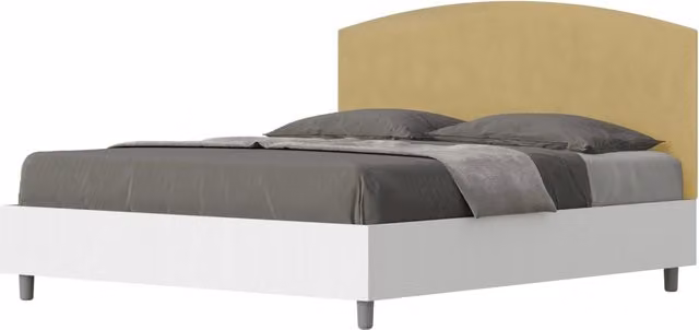 BS COM Letto matrimoniale con rete 160x200 bianco frassino testata microfibra ocra