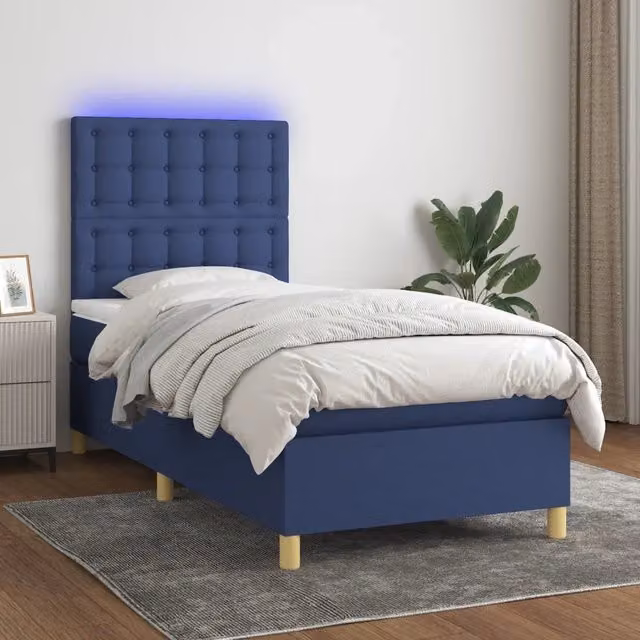 Letto Ibrido con Materasso e Illuminazione LED Blu vidaXL in Tessuto Bianco e Blu L/P: 90 x 190 cm