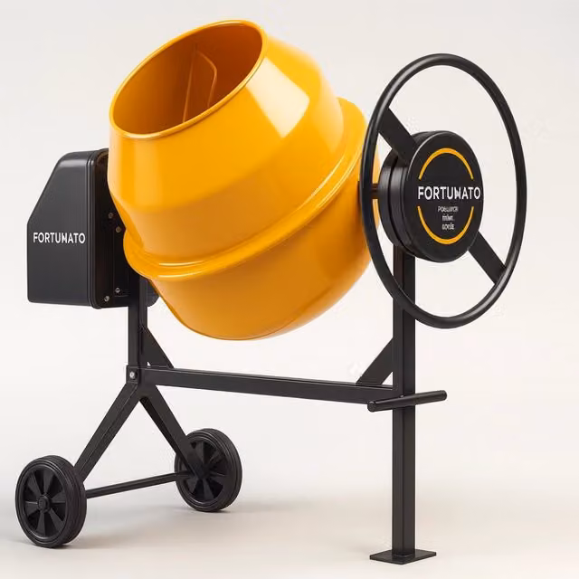 Betoniera elettrica Fortunato con vasca in acciaio inossidabile da 180 litri, potenza 800 W, 28 rpm, colore giallo
