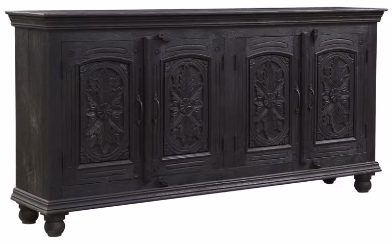 Credenza vintage Marrakesch con ante in legno massello, altezza 180 cm, come mobile da soggiorno | Comò decorativo in stile scandinavo Somios nero per riporre con eleganza in sala da pranzo e camera da letto