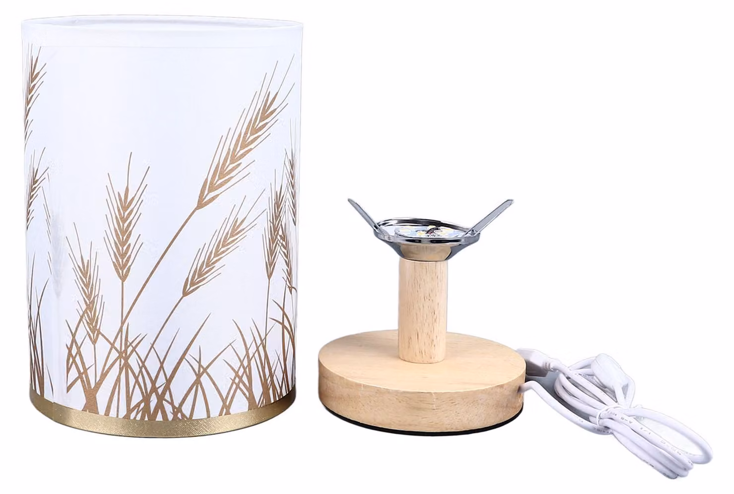 Piccola lampada da tavolo per camera da letto, lampade da comodino LED dimmerabili, comodino USB in legno massello con paralume a spiga di grano, delicato per gli occhi