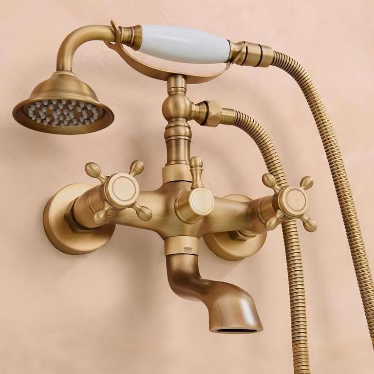 Miscelatore per vasca da bagno in ottone con doccetta manuale orientabile a 180°
