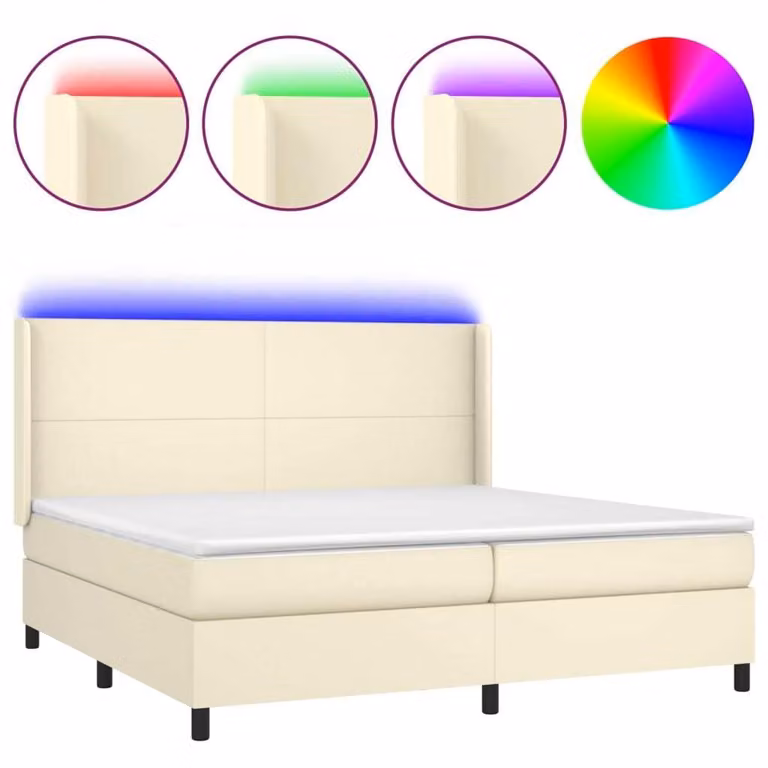 Giroletto a Molle con Materasso e LED Crema 200x200 cm